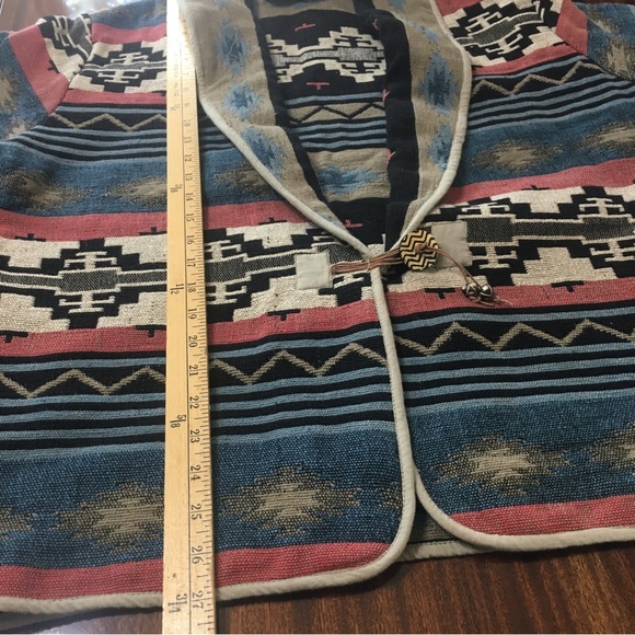 Vintage Flashback Womens Aztec Western  Blanket Oversized Jacket Tan Blue Size M - Picture 12 of 13